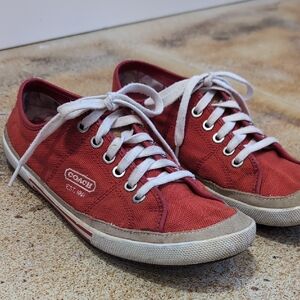 Coach | Red and White Canvas Elen Sneakers Size 9